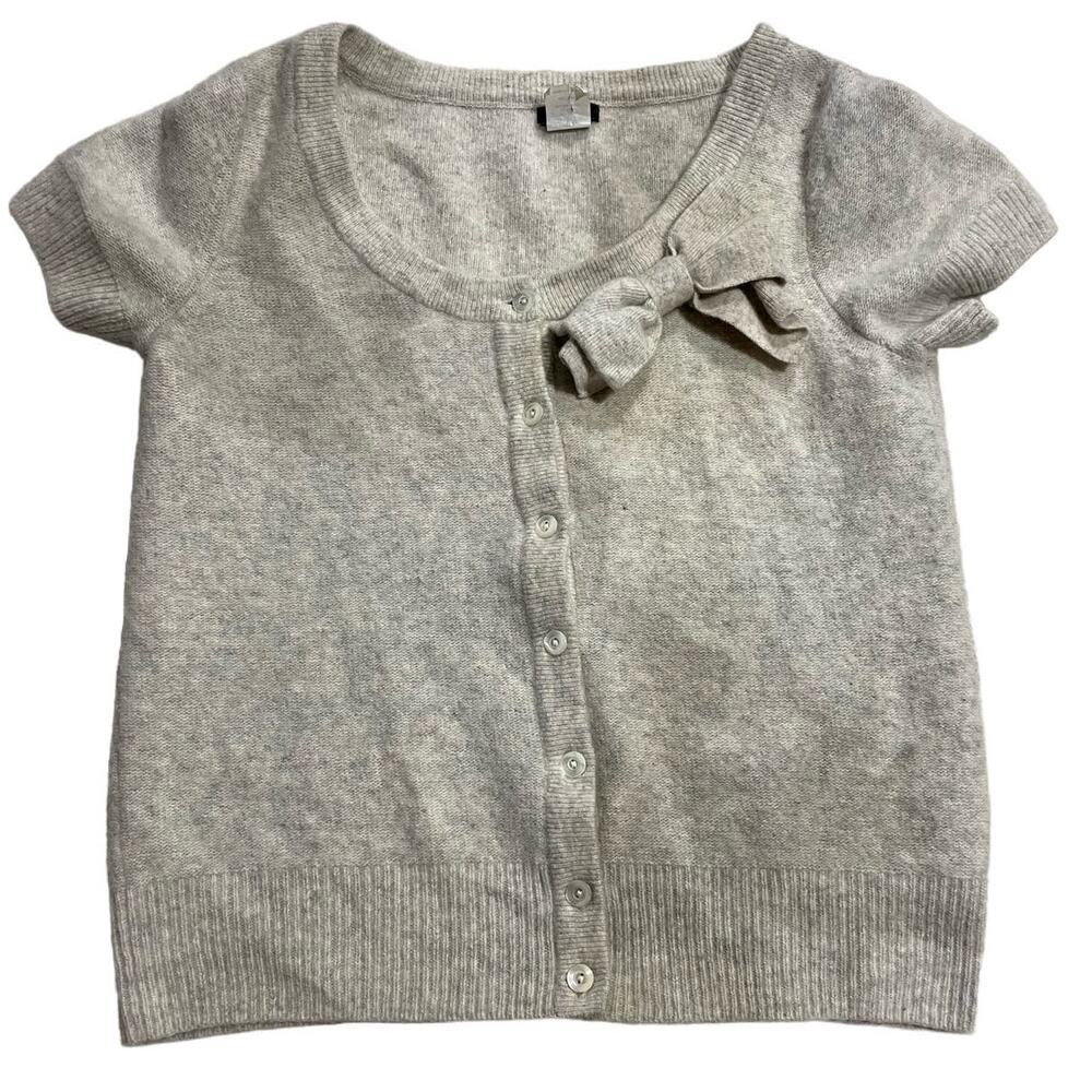 J. Crew Women's Sz Medium Cashmere Wool Blend Bow Crop Cardigan Cap Sleeve Gray